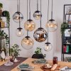 Gastor Suspension, Boule lumineuse, Suspension Ambre, Chrome, Clair, Fumé, 8 lumières