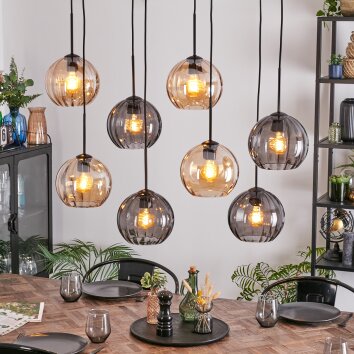 Koyoto Suspension, Boule lumineuse, Suspension Ambre, Fumé, 8 lumières