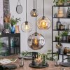Ripoll Suspension, Boule lumineuse, Suspension grappe Ambre, Chrome, Clair, Fumé, 4 lumières