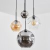 Ripoll Suspension, Boule lumineuse, Suspension grappe Ambre, Chrome, Clair, Fumé, 4 lumières