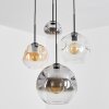 Ripoll Suspension, Boule lumineuse, Suspension grappe Ambre, Chrome, Clair, Fumé, 4 lumières