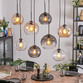 Koyoto Suspension, Boule lumineuse, Suspension Ambre, Clair, Fumé, 8 lumières