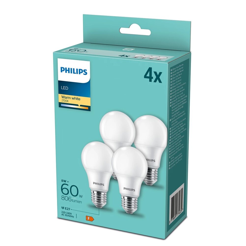 LED set de 4 x E27 9 Watt 2700 Kelvin 806 Lumen Philips main product photo