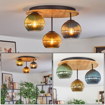 Koyoto Plafonnier, Boule lumineuse Écru, Noir, 3 lumières Koyoto Plafonnier, Boule lumineuse Écru, Noir, 3 lumières