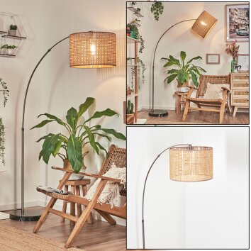 Barcos Lampadaire, Lampadaires arc Nickel mat, Noir, 1 lumière, Abat-jour en tissu