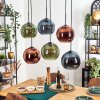 Koyoto Suspension, Boule lumineuse, Suspension Bleu, Vert, Cuivré, 6 lumières