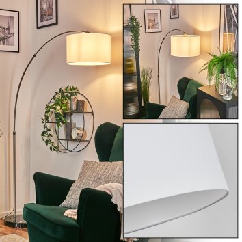 Bassagoda Lampadaire, Lampadaires arc Nickel mat, Noir, 1 lumière, Abat-jour en tissu