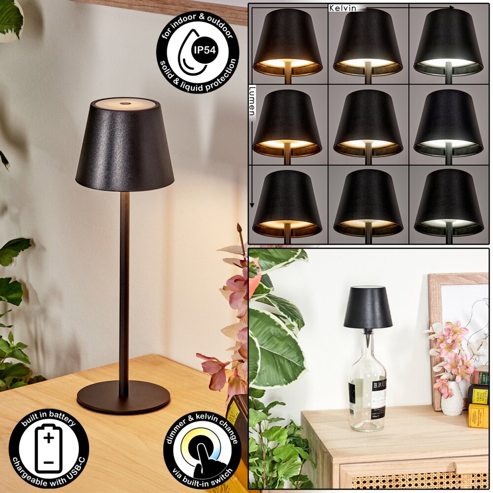 Salgadinho Lampe de table d'extérieur, Luminaire de salle de bain, Lampe à poser LED Noir, 1 lumière main product photo