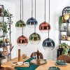 Koyoto Suspension, Boule lumineuse, Suspension Bleu, Vert, Clair, Cuivré, 6 lumières