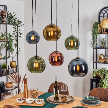 Koyoto Suspension, Boule lumineuse, Suspension Bleu, Or, Vert, Cuivré, 6 lumières