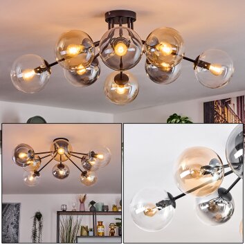 Gastor Plafonnier, Boule lumineuse Ambre, Clair, Fumé, 8 lumières