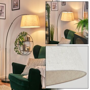 Bassagoda Lampadaire, Lampadaires arc Chrome, Noir, 1 lumière, Abat-jour en tissu