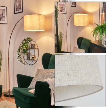 Bassagoda Lampadaire, Lampadaires arc Cuivre, Noir, 1 lumière, Abat-jour en tissu