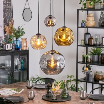 Ripoll Suspension, Boule lumineuse, Suspension grappe Ambre, Chrome, Or, Fumé, 4 lumières Ripoll Suspension, Boule lumineuse, Suspension grappe Ambre, Chrome, Or, Fumé, 4 lumières