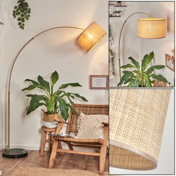 Sabadim Lampadaire, Lampadaires arc Laiton, Noir, 1 lumière, Abat-jour en tissu