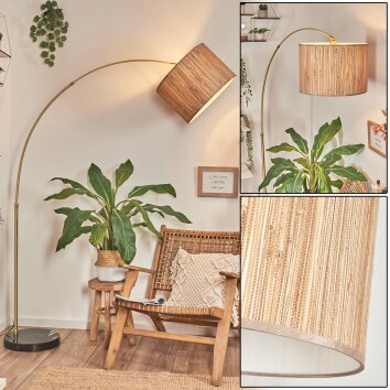 Bongal Lampadaire, Lampadaires arc Laiton, Noir, 1 lumière, Abat-jour en tissu