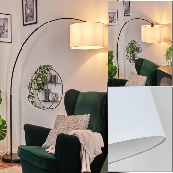 Soungou Lampadaire, Lampadaires arc Noir, 1 lumière, Abat-jour en tissu