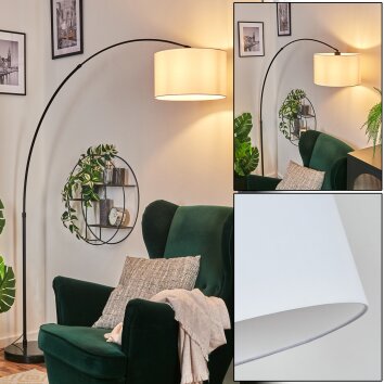 Bassagoda Lampadaire, Lampadaires arc Noir, 1 lumière, Abat-jour en tissu