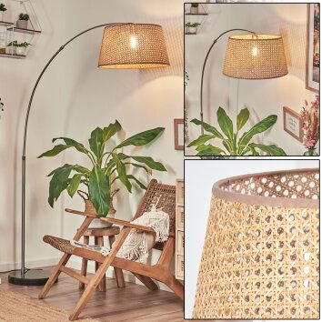 Barcos Lampadaire, Lampadaires arc Nickel mat, Noir, 1 lumière, Abat-jour en tissu