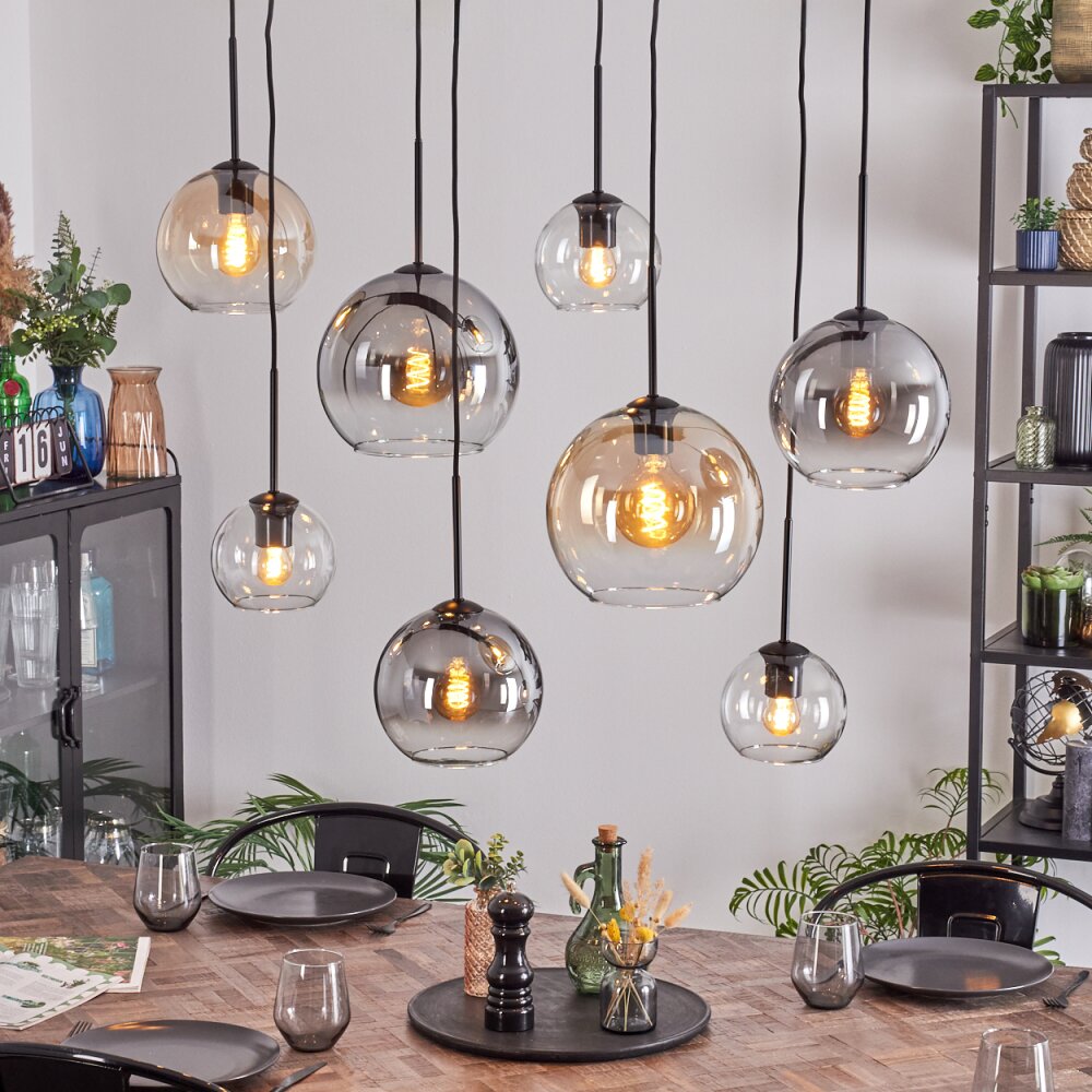 Koyoto Suspension, Boule lumineuse, Suspension Ambre, Clair, Fumé, 8 lumières main product photo