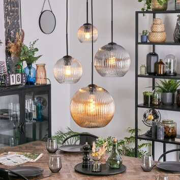 Koyoto Suspension, Boule lumineuse, Suspension grappe Ambre, Clair, Fumé, 4 lumières