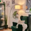 Bassagoda Lampadaire, Lampadaires arc Chrome, Noir, 1 lumière, Abat-jour en tissu