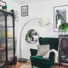 Bassagoda Lampadaire, Lampadaires arc Chrome, Noir, 1 lumière, Abat-jour en tissu