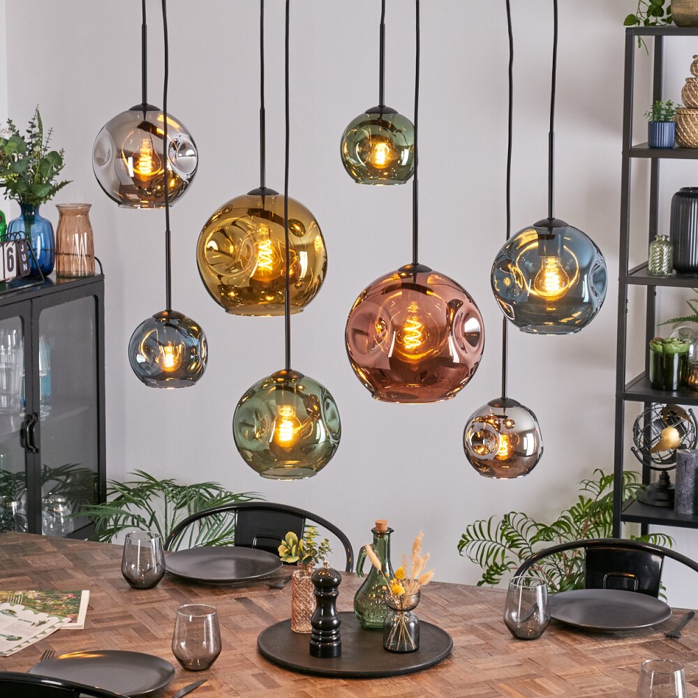 Ripoll Suspension, Boule lumineuse, Suspension Bleu, Chrome, Or, Vert, Cuivré, Fumé, 8 lumières main product photo