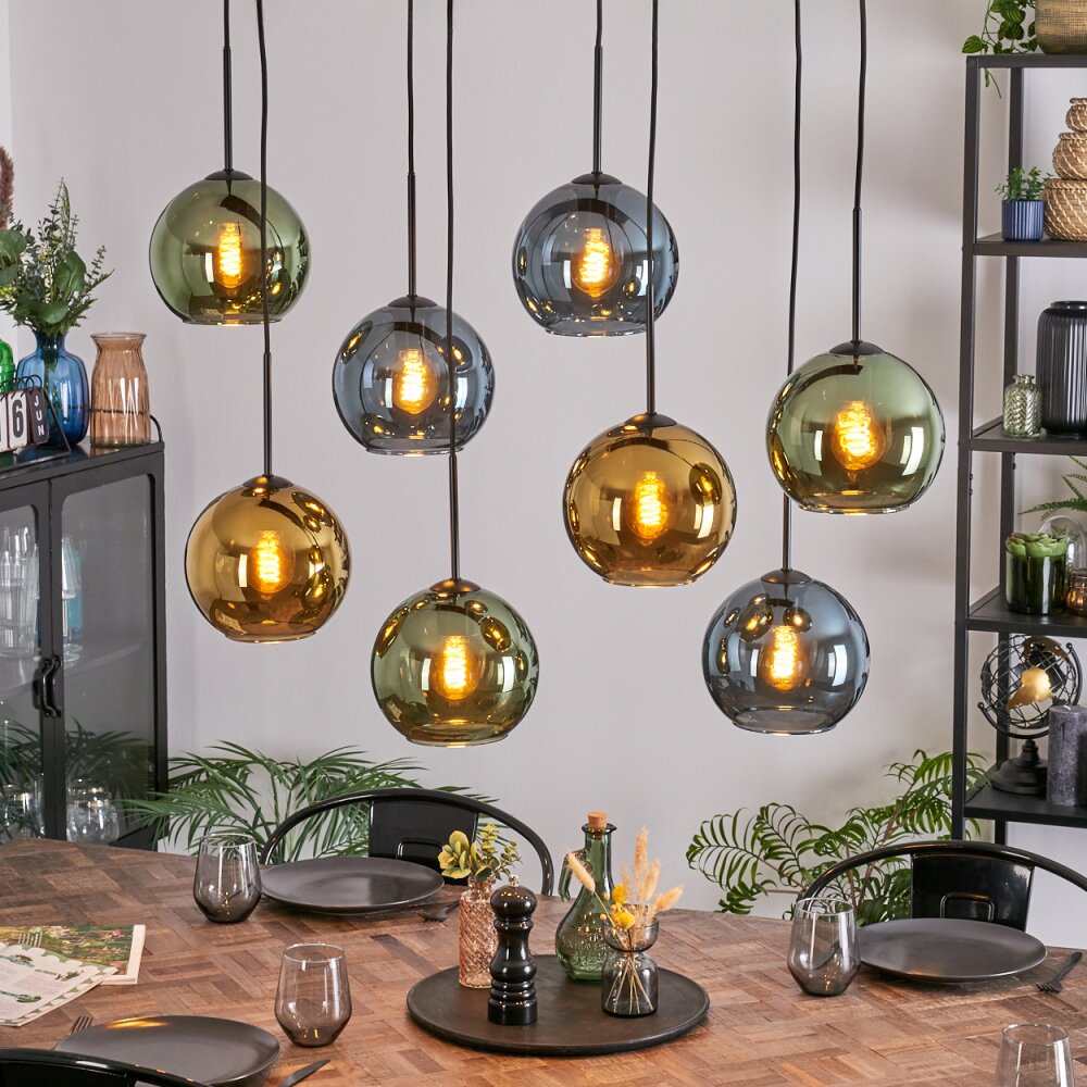 Koyoto Suspension, Boule lumineuse, Suspension Bleu, Or, Vert, 8 lumières main product photo