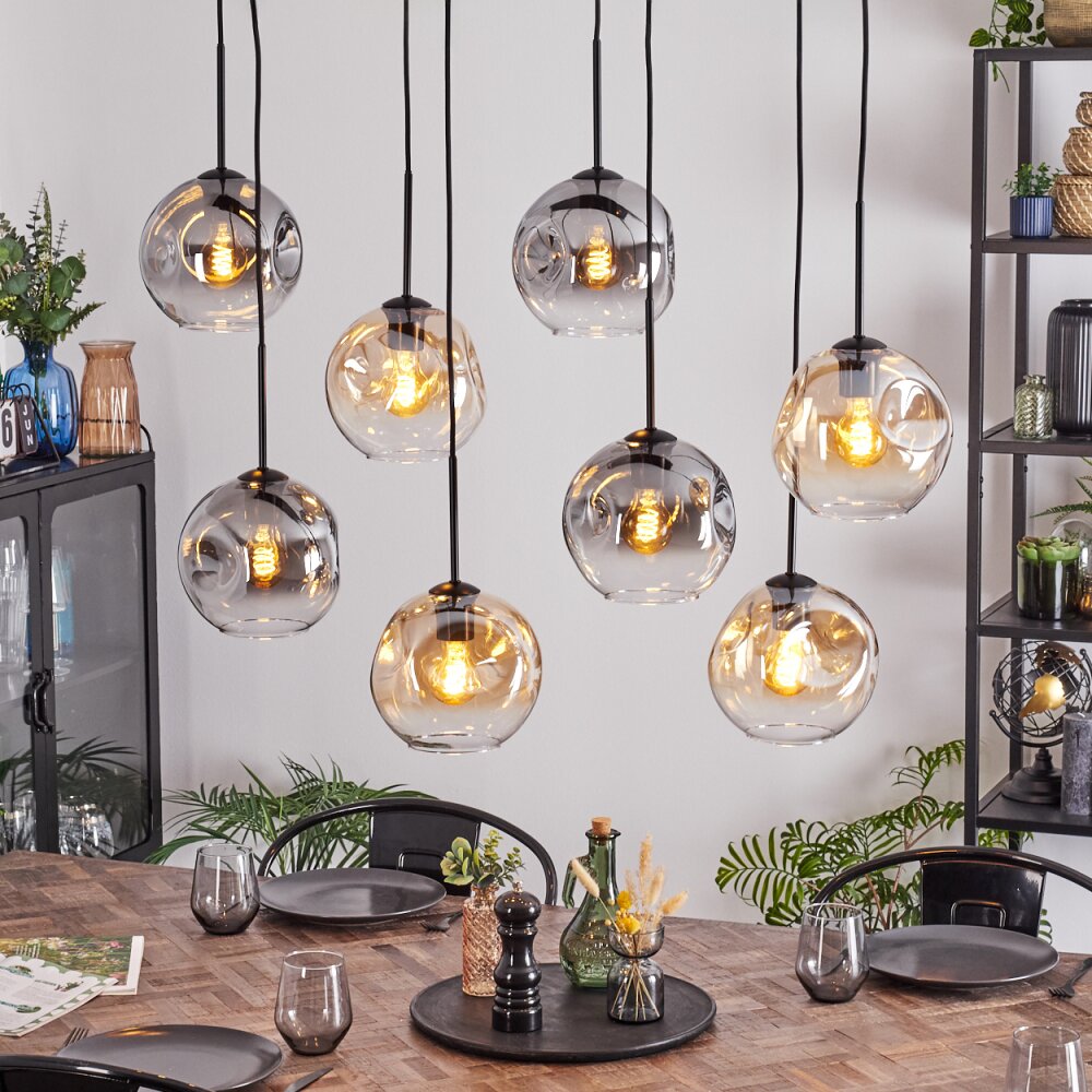 Ripoll Suspension, Boule lumineuse, Suspension Ambre, Clair, Fumé, 8 lumières main product photo