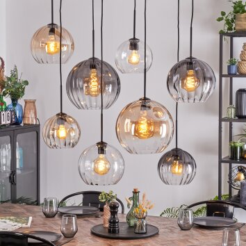Koyoto Suspension, Boule lumineuse, Suspension Anthracite, Argenté, Blanc, 8 lumières