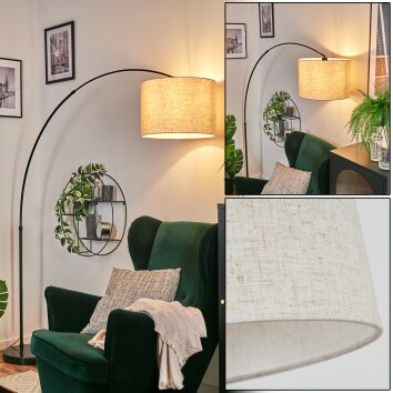 Bassagoda Lampadaire, Lampadaires arc Noir, 1 lumière, Abat-jour en tissu