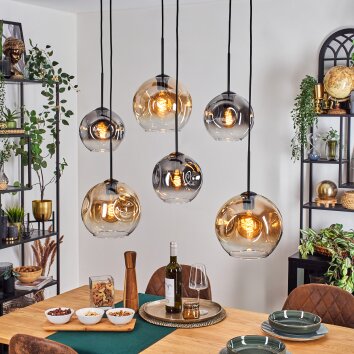 Ripoll Suspension, Boule lumineuse, Suspension Ambre, Clair, Fumé, 6 lumières