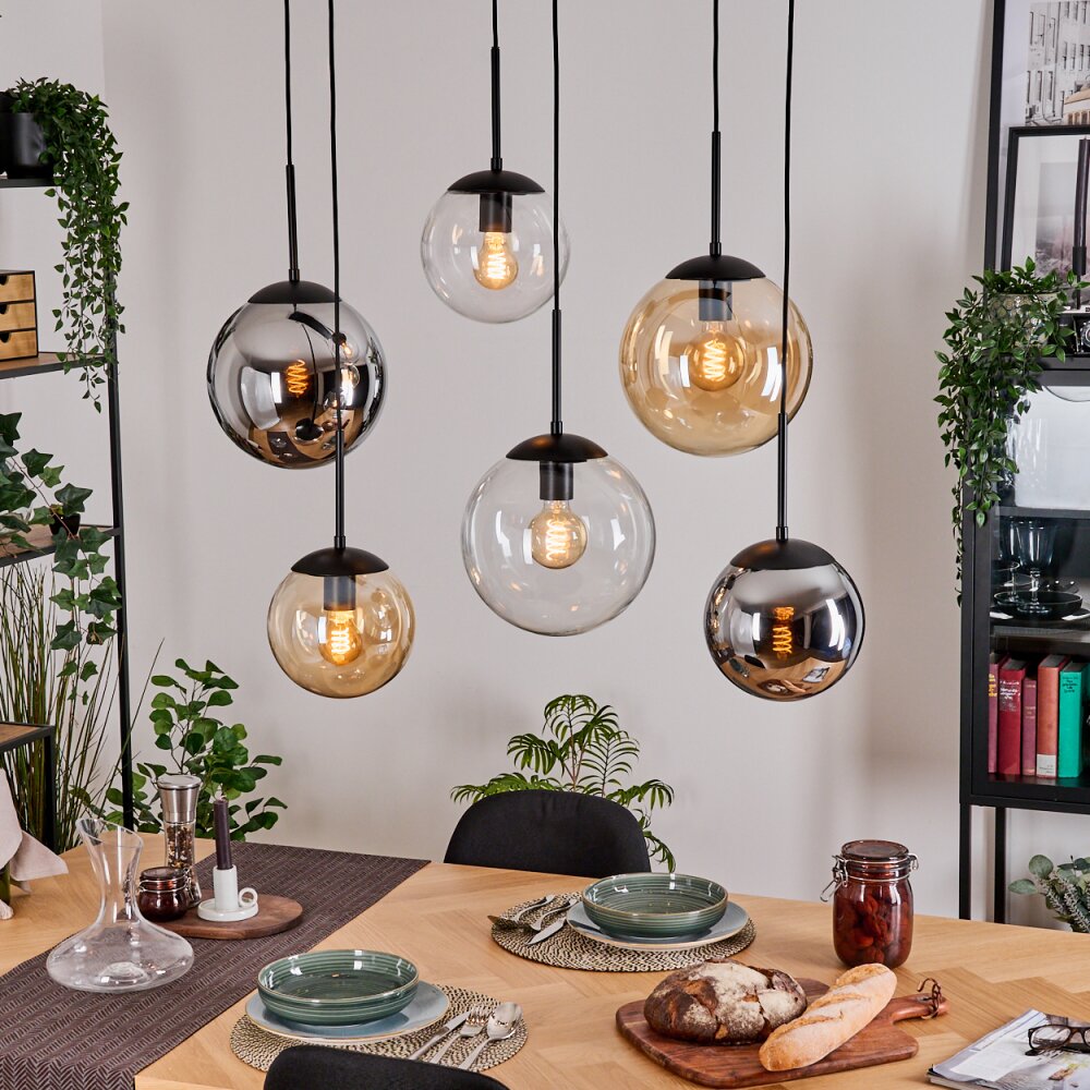 Gastor Suspension, Boule lumineuse, Suspension Ambre, Chrome, Clair, Fumé, 6 lumières main product photo