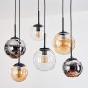 Gastor Suspension, Boule lumineuse, Suspension Ambre, Chrome, Clair, Fumé, 6 lumières