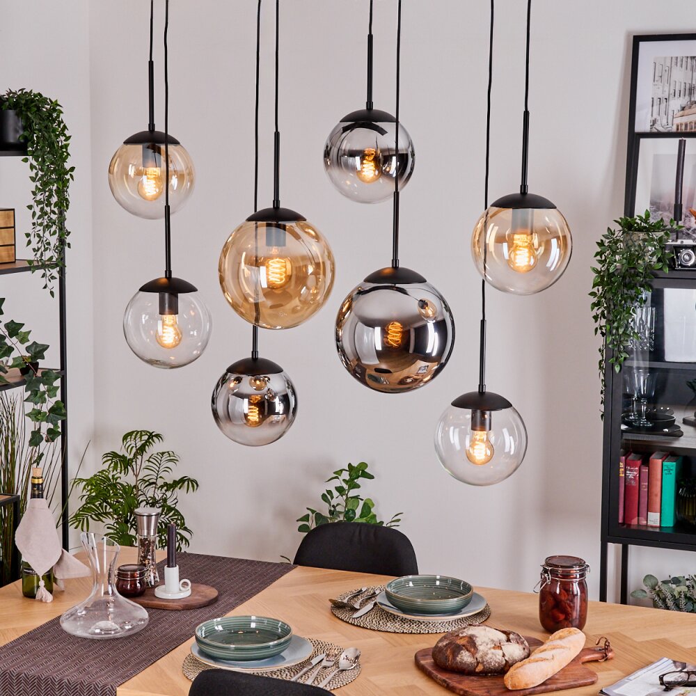Gastor Suspension, Boule lumineuse, Suspension Ambre, Chrome, Clair, Fumé, 8 lumières main product photo