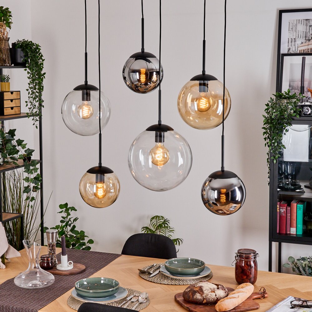 Gastor Suspension, Boule lumineuse, Suspension Ambre, Chrome, Clair, Fumé, 6 lumières main product photo