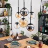 Gastor Suspension, Boule lumineuse, Suspension Ambre, Chrome, Clair, Fumé, 6 lumières