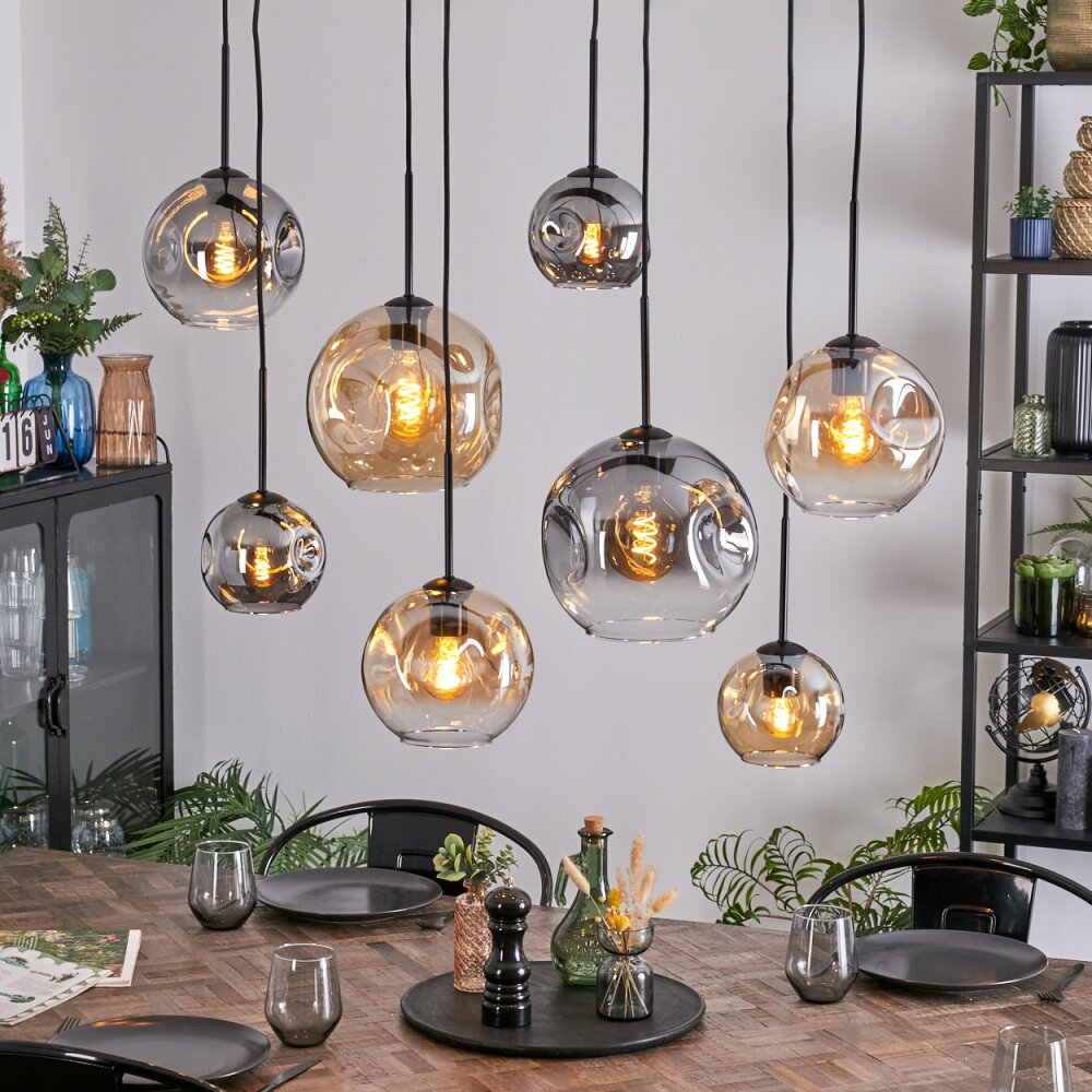 Ripoll Suspension, Boule lumineuse, Suspension Ambre, Clair, Fumé, 8 lumières main product photo