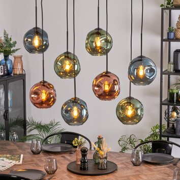 Ripoll Suspension, Boule lumineuse, Suspension Bleu, Vert, Cuivré, 8 lumières
