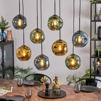 Ripoll Suspension, Boule lumineuse, Suspension Bleu, Or, Vert, 8 lumières Ripoll Suspension, Boule lumineuse, Suspension Bleu, Or, Vert, 8 lumières