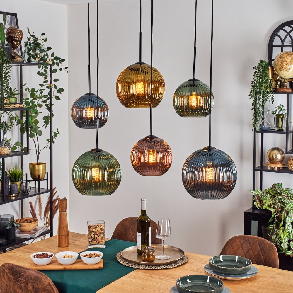 Koyoto Suspension, Boule lumineuse, Suspension Bleu, Or, Vert, Cuivré, 6 lumières main product photo