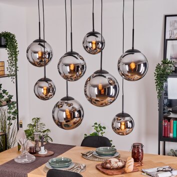 Gastor Suspension, Boule lumineuse, Suspension Chrome, Fumé, 8 lumières