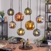 Ripoll Suspension, Boule lumineuse, Suspension Bleu, Chrome, Or, Vert, Cuivré, Fumé, 8 lumières