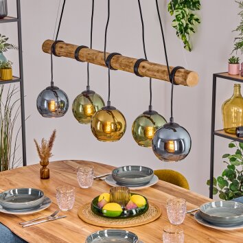 Koyoto Suspension, Boule lumineuse, Suspension Écru, Noir, 5 lumières