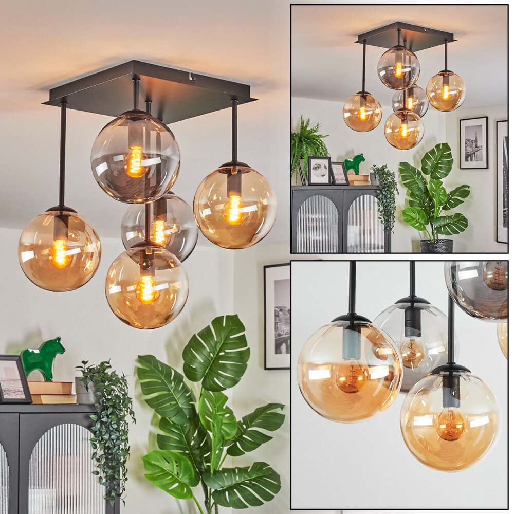 Gastor Plafonnier, Boule lumineuse Ambre, Fumé, 5 lumières main product photo