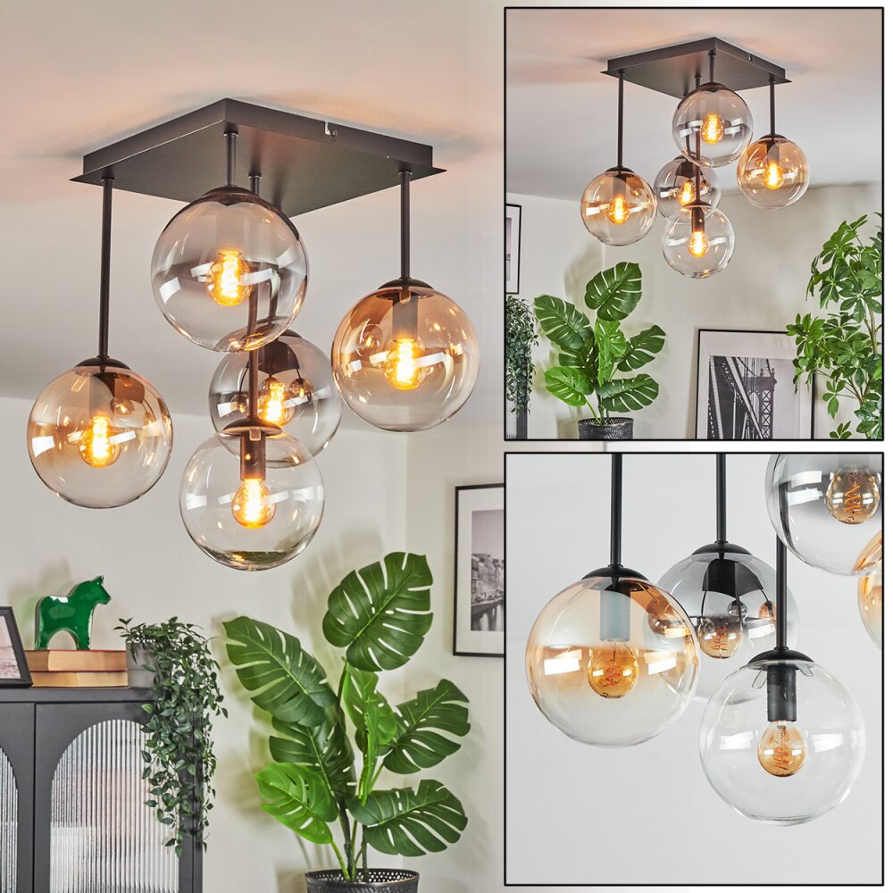Gastor Plafonnier, Boule lumineuse Ambre, Clair, Fumé, 5 lumières main product photo