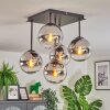 Gastor Plafonnier, Boule lumineuse Chrome, Clair, Fumé, 5 lumières