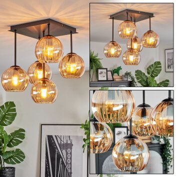 Koyoto Plafonnier, Boule lumineuse Ambre, 5 lumières