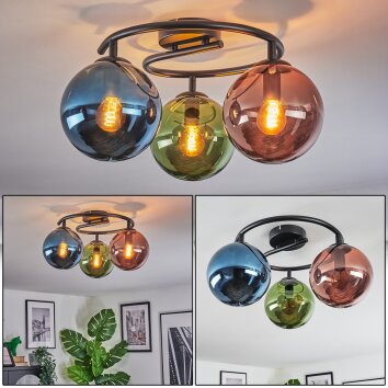 Gastor Plafonnier, Boule lumineuse 37 cm Bleu, Vert, Cuivré, 3 lumières Gastor Plafonnier, Boule lumineuse 37 cm Bleu, Vert, Cuivré, 3 lumières